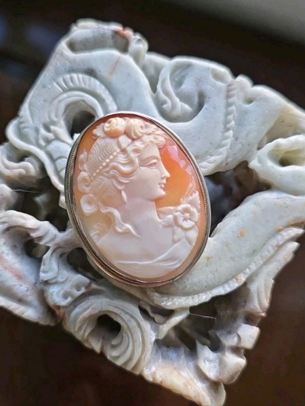 Beautiful Vintage Cameo Pendant Brooch 800 Silver Shell Cameo Excellent Carving!